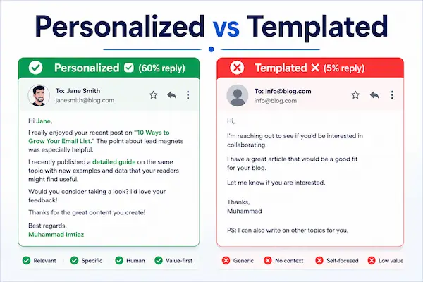 personalized vs templated blogger outreach pitch