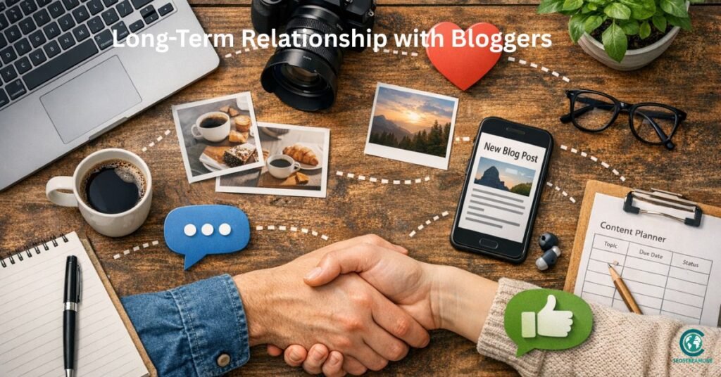 Workspace showing tools used to build long‑term relationships with bloggers