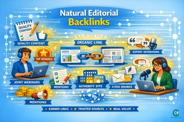 Illustration representing editorial planning with notes, drafts, and content review elements