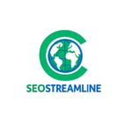 SEOSTREAMLINE logo featuring a stylized globe encircled by a green letter C, with white continents and blue grid lines. The text ‘SEOSTREAMLINE’ appears below in bold uppercase letters, with ‘SEO’ in green and ‘STREAMLINE’ in blue