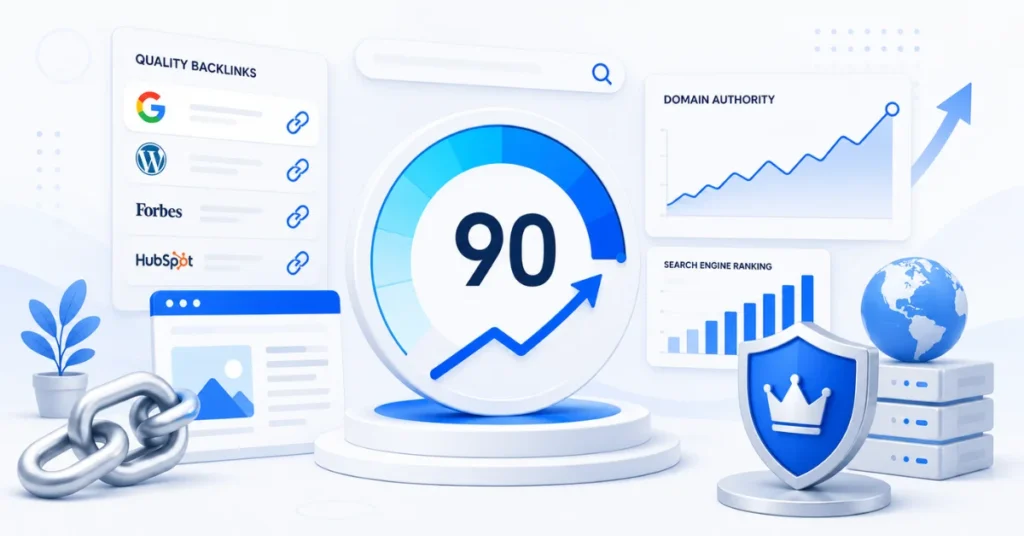Domain Authority Definition explained for beginners with SEO authority illustration
